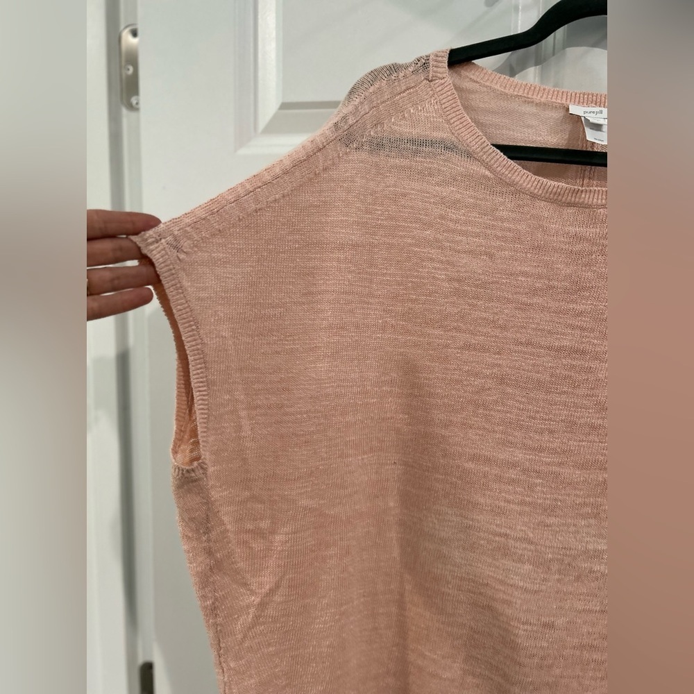 Pure Jill Linen Pink Cotton Blend Cap Sleeve Sweater Sz L Cottage Coastal Beachy - Picture 4 of 8